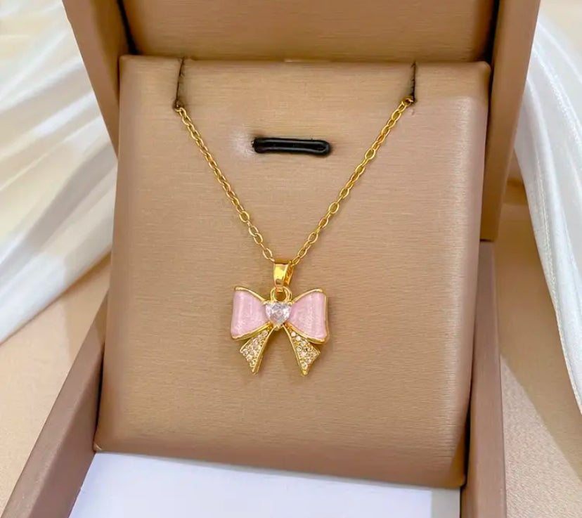 Rhinestone Bow Necklace