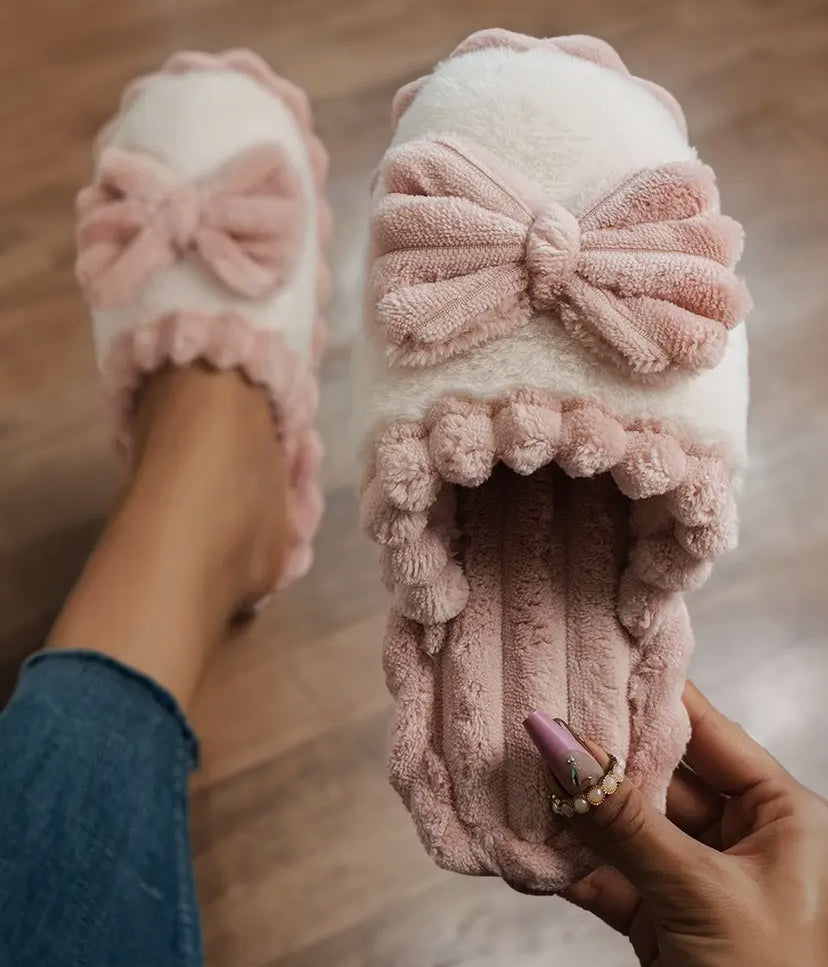 Color block Ribbed Bow Slippers š