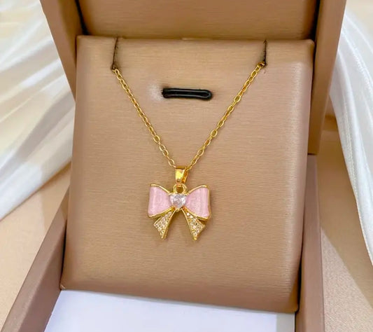 Rhinestone Bow Necklace