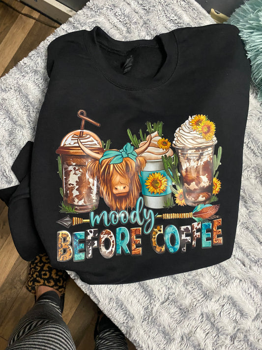 Moooody Before Coffee Crewneck